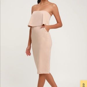 Lulu’s Lot of Love Beige Strapless Midi Dress